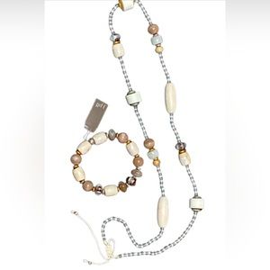 J Jill Beige, Grey , Brown And White Necklace  and Stretchy Bracelet Set New